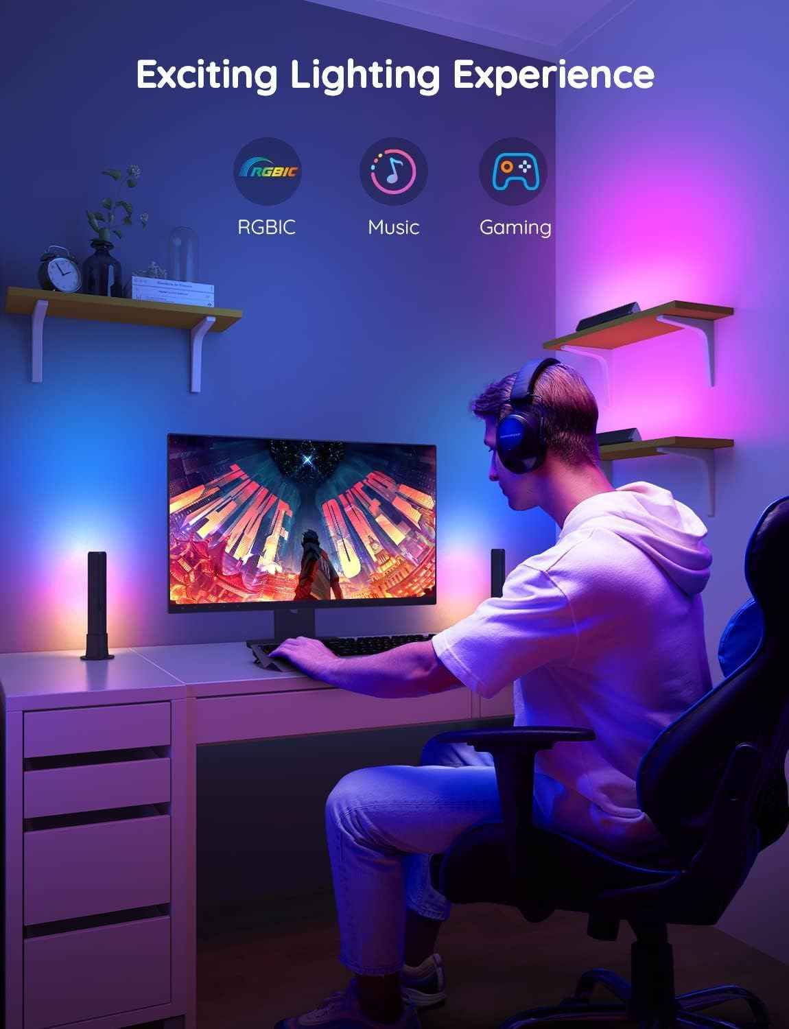 Govee Smart LED Light Bars for Gaming Setup, RGBICWW WiFi TV Backlights with Alexa and Music Sync for PC and Console Players