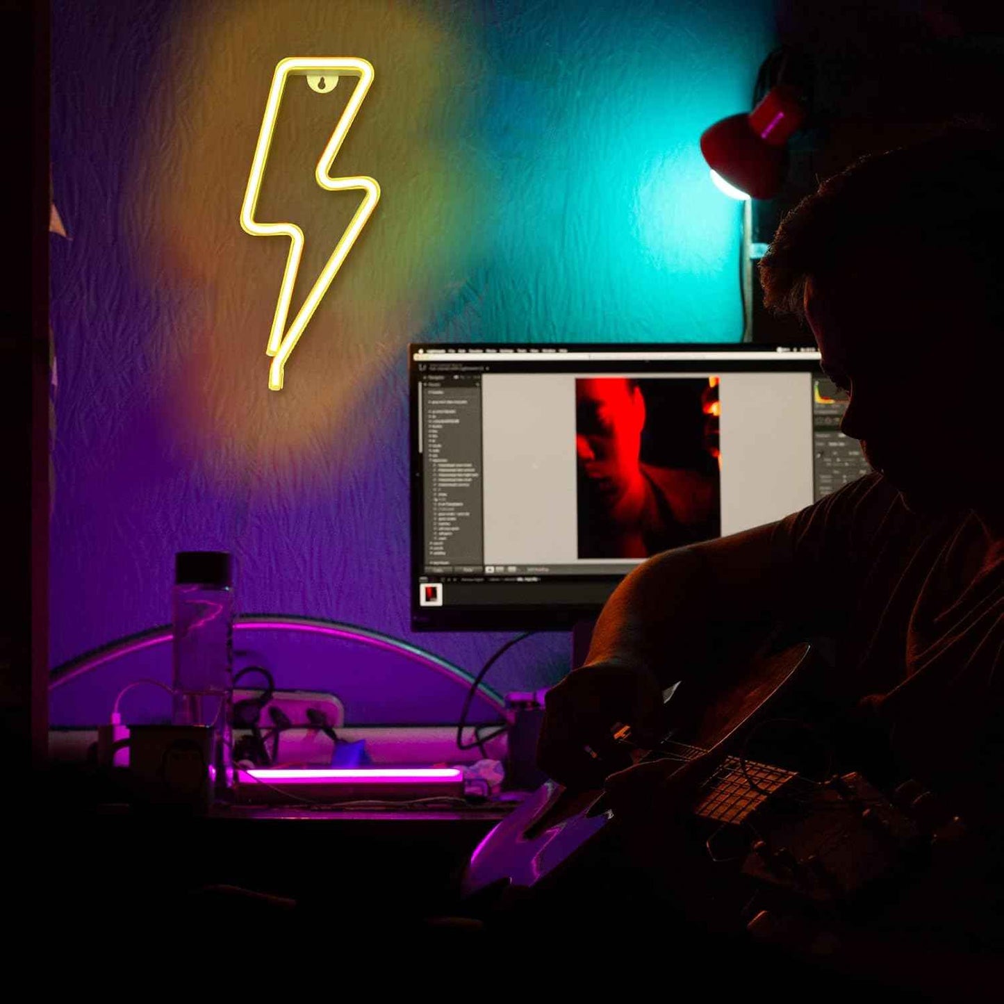 [Brand] Lightning Bolt Neon Sign – Modern Bedroom Wall Decor Accent, USB and Battery Powered LED Light for Living Room Aesthetic