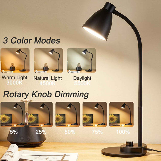 BOHON Dimmable Desk Lamp with USB Port – Eye-Friendly Study Light for Remote Workers and Students