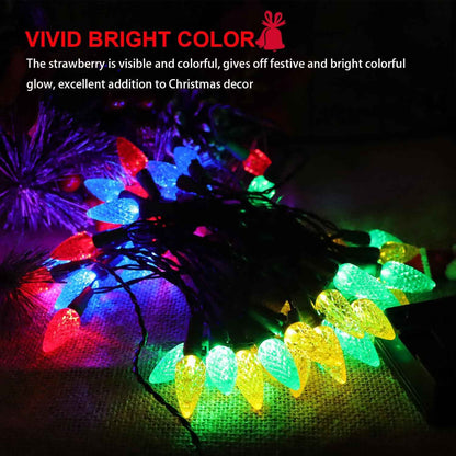Lumify C6 Solar Christmas Lights Outdoor – 100 LED Multicolor Strawberry String Lights for Backyard Fence Lines and Front Yard Trees, 8 Modes