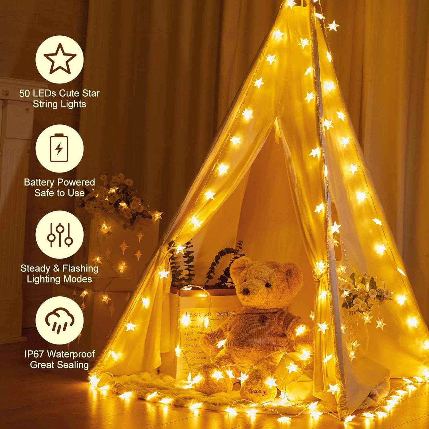 Minetom Star String Lights Battery Operated – Thoughtful Birthday Gift for Her, Cozy Bedroom Decor for Mom
