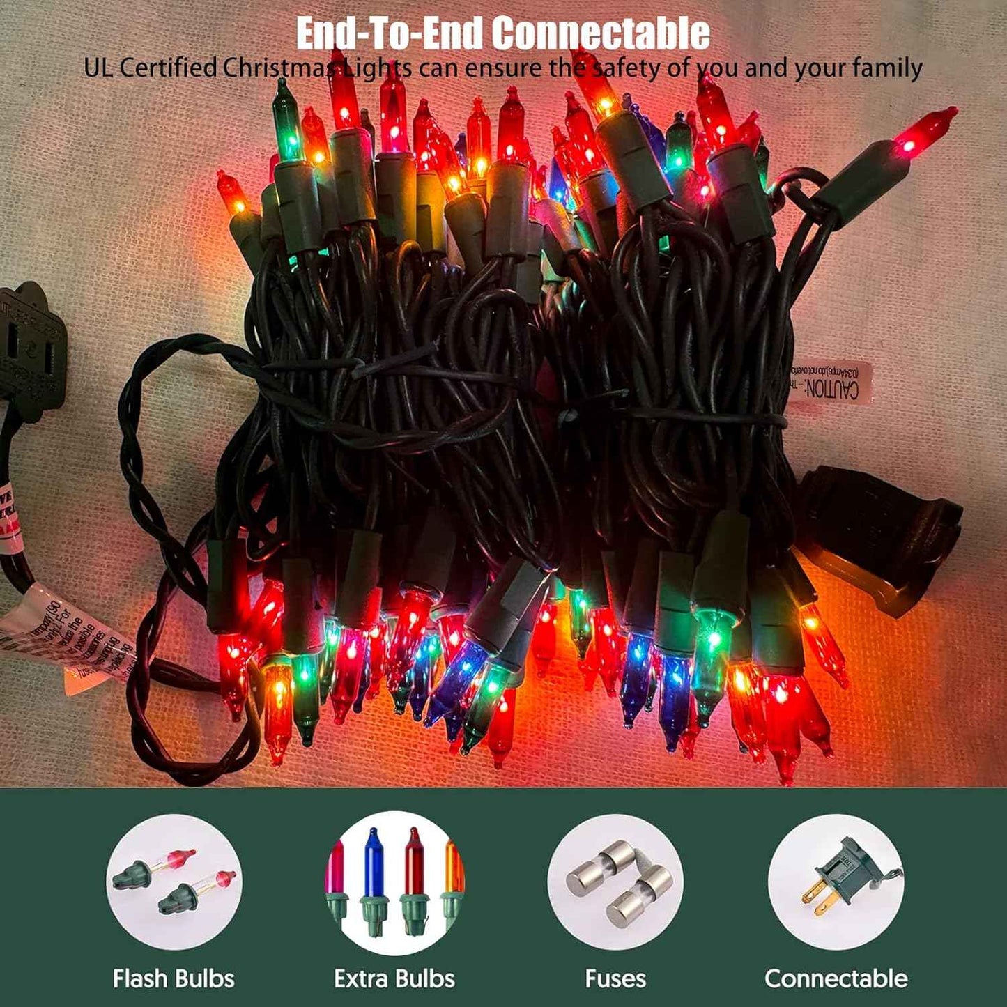 HISHINY Christmas Lights 100 Count Multicolor String Lights for Living Room Tree, Cozy Holiday Home Aesthetic, Green Wire Indoor Mini Lights 21 ft