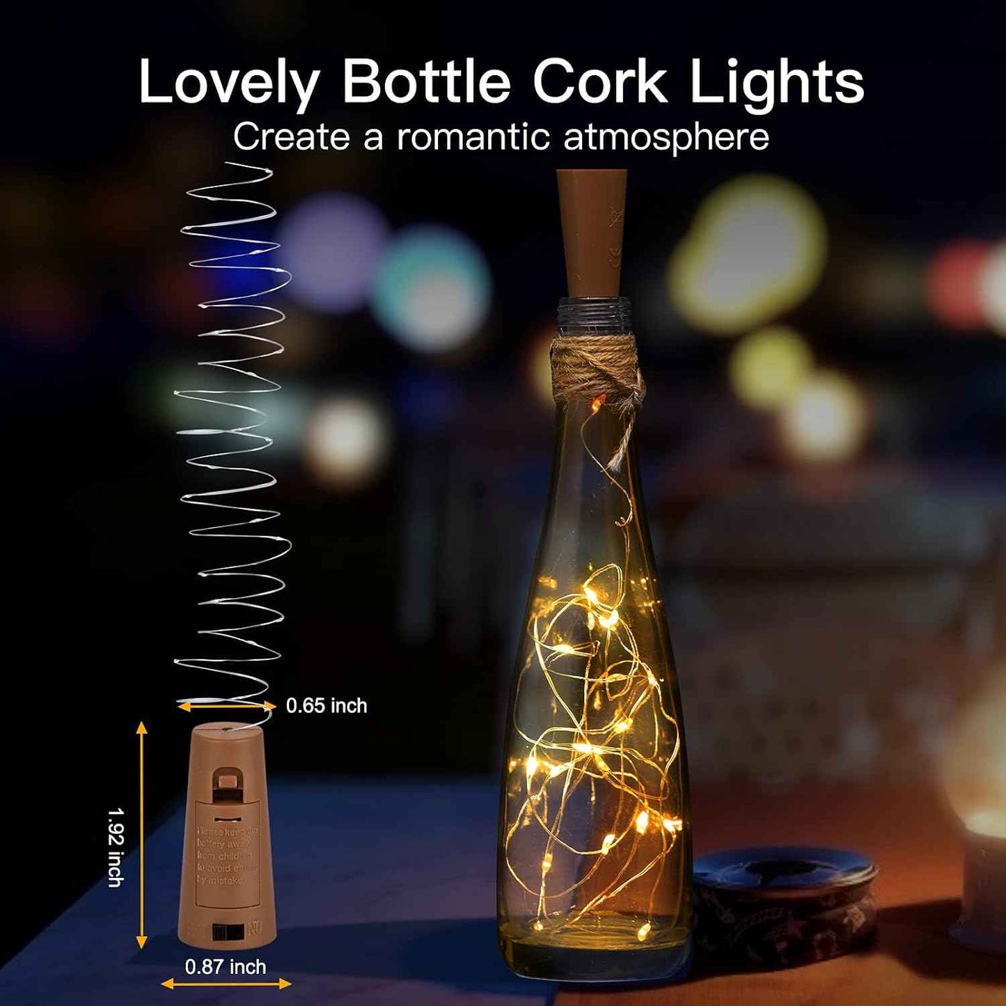 Brightown Mini LED Cork Lights – Modern Bedroom Aesthetic, 7ft Silver Wire String for Repurposed Wine Bottle Centerpieces