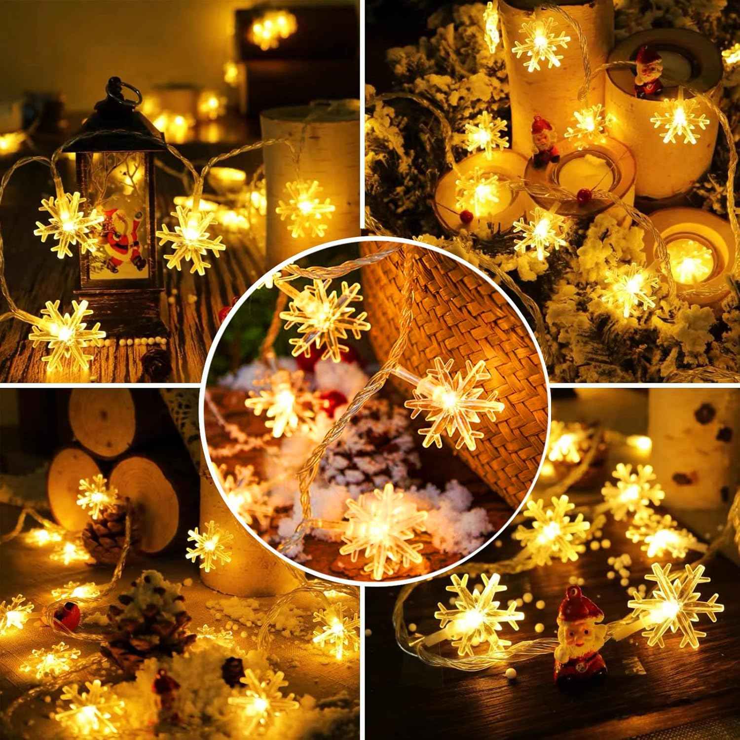 LuminGlow Snowflake Lights – Patio String Lights Outdoor Waterproof, Battery Operated 20Ft for Evening Gatherings