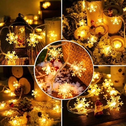 LuminGlow Snowflake Lights – Patio String Lights Outdoor Waterproof, Battery Operated 20Ft for Evening Gatherings