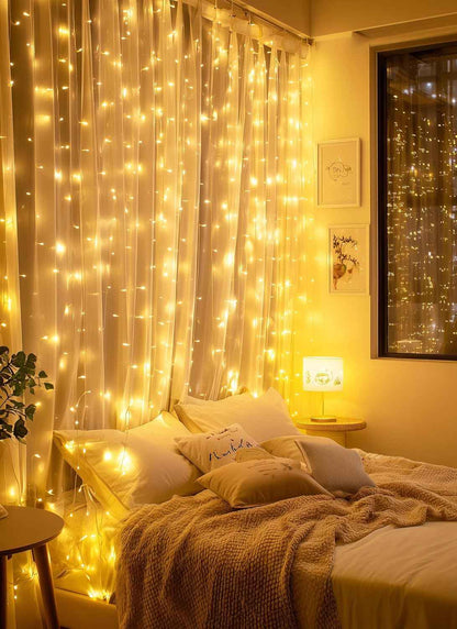 Brightown 300 LED Curtain Fairy Lights in Soft Pink, 9.8x9.8 ft USB-Powered Hanging Lights with 8 Modes and Timer, Bedroom Window Backdrop and Vanity Area Decor