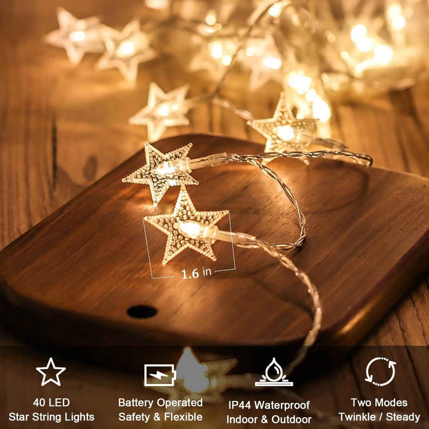 Starlite Battery Star String Lights – Portable Camp and RV Awning Decor, 20FT Cord-Free