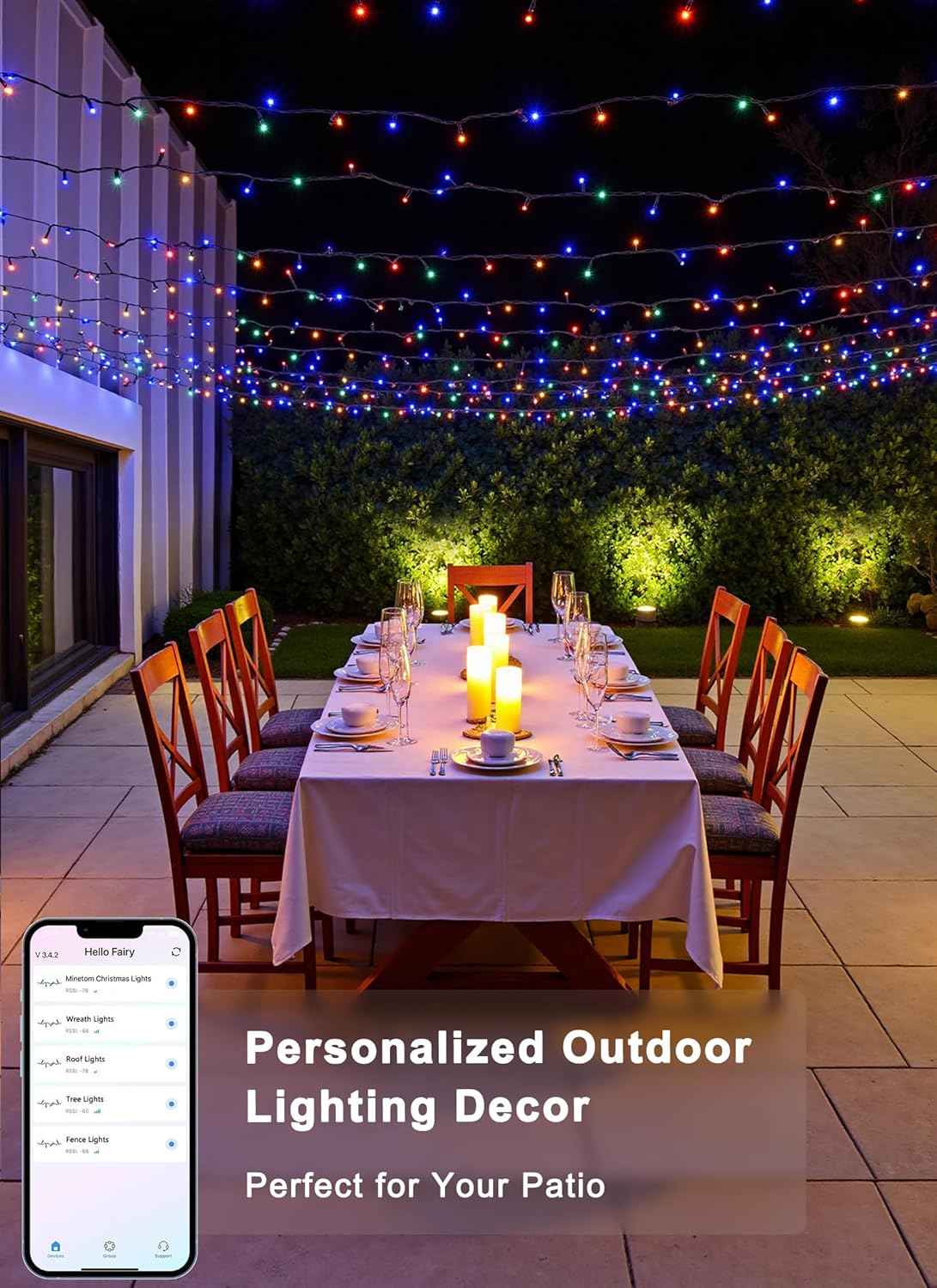 Minetom IP44 Waterproof String Lights – Patio and Garden Party Lighting with Music Sync Modes