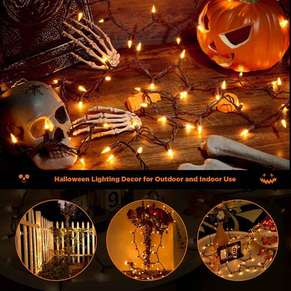 LumDecor Fall String Lights – Patio and Camping String Lights with Brown Wire, 21 ft Connectable Orange Halloween Lights for Outdoor Yard
