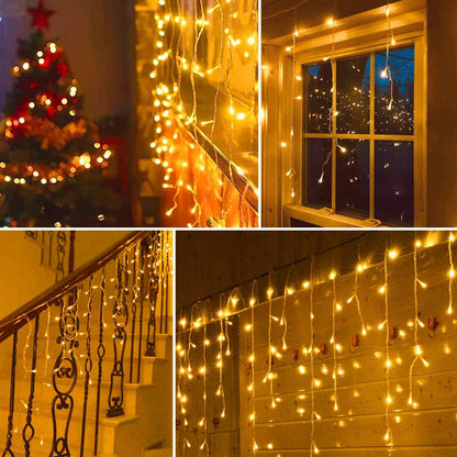 Blingstar Icicle Lights – Outdoor Roofline and Fence Wrap, Extendable 440 LED Dripping String with UL Adapter