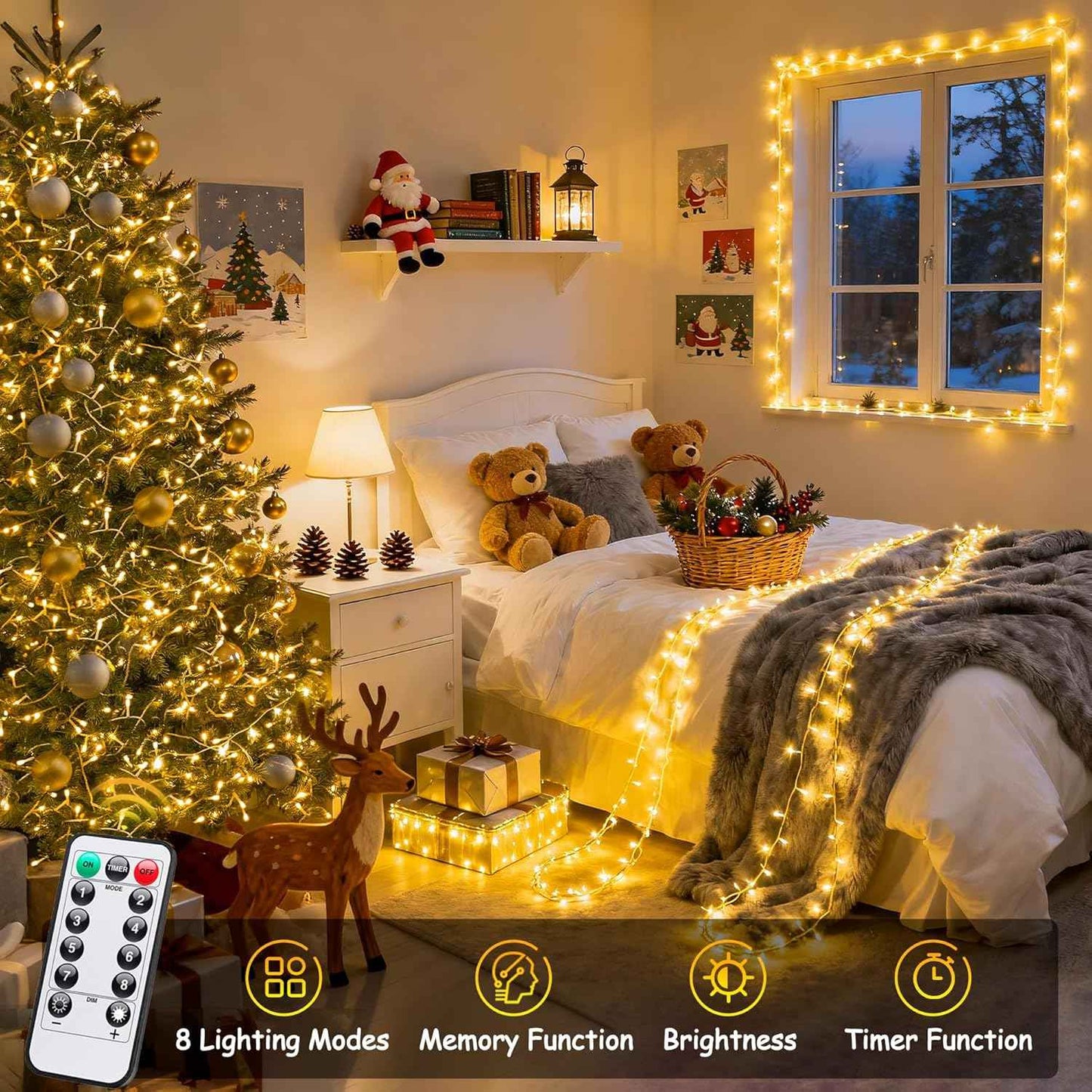 JMEXSUSS 2 Pack 66ft Battery String Lights – Clear Wire Warm White Twinkle Lights for Living Room Canopy and Bedroom Headboard Decor