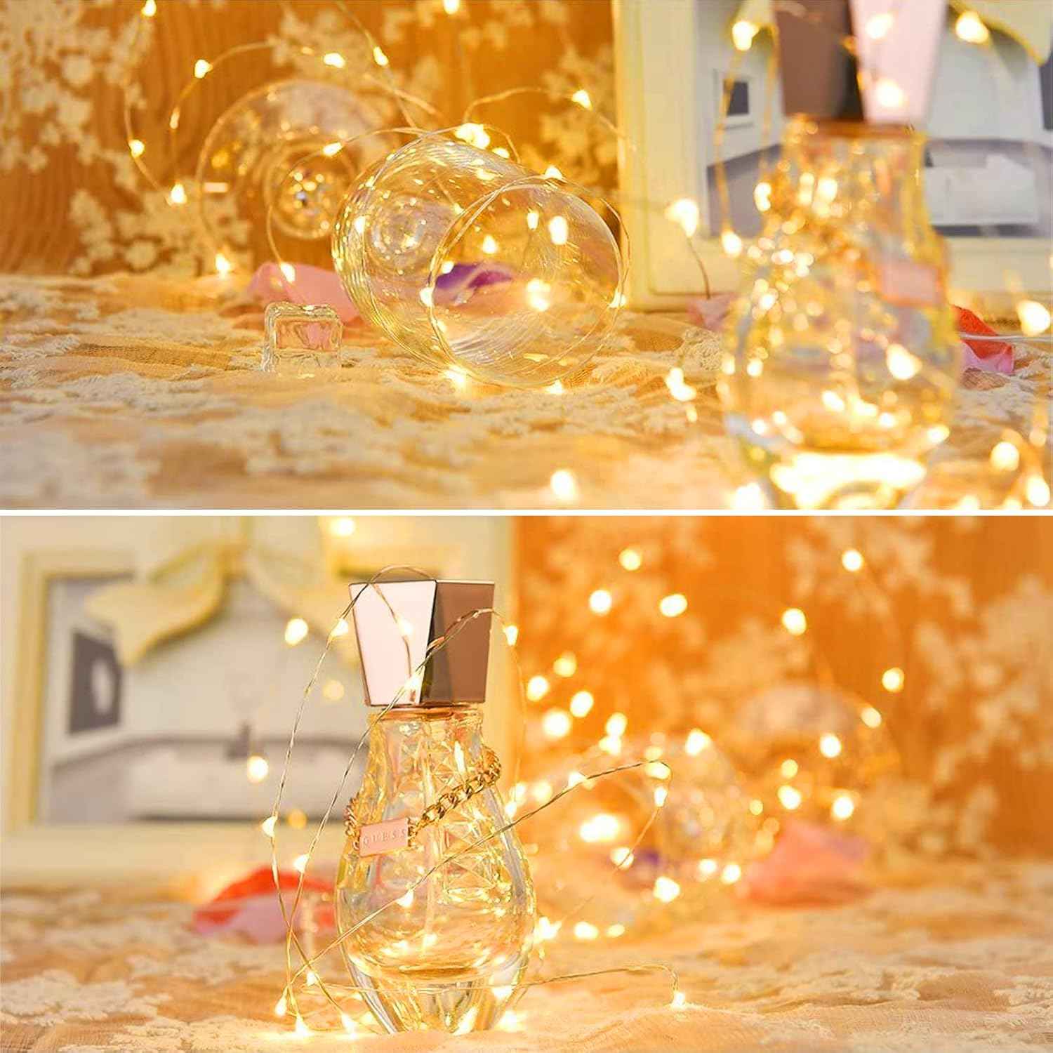 LuminGlow LED Fairy Lights – Less-Is-More Bedroom Aesthetic, Simple 13FT Silver Wire String Lights 6 Pack with Timer Warm White