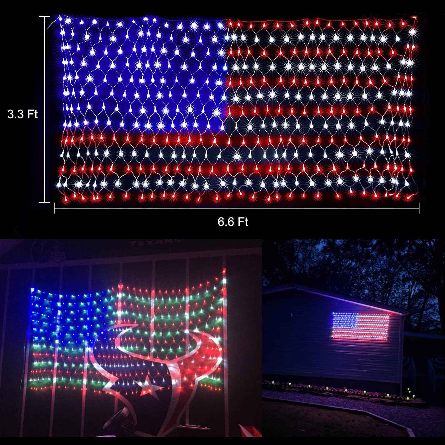 HYH American Flag Net Lights – 420 LED Wall Decor for Bedroom, Living Room, and Home Theater Patriotic Display