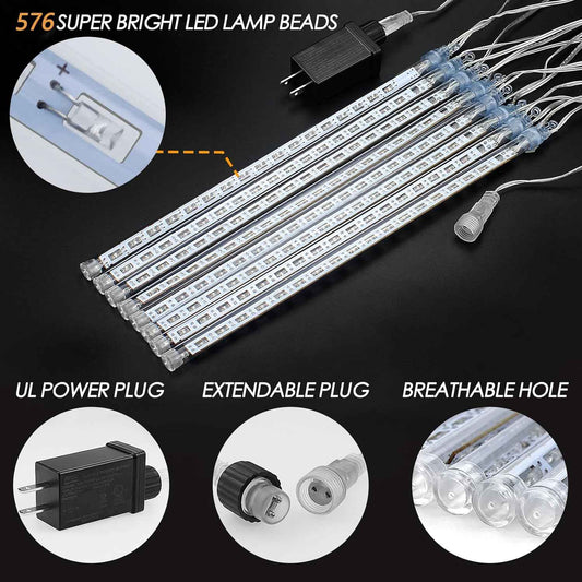 Luminous Aura Meteor Shower Lights – 7V Low Voltage Child and Pet Safe Holiday Lights, No Fire Risk