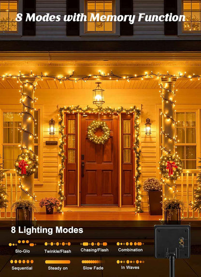 Brightown Solar Twinkle Lights 144ft Total Waterproof Outdoor String Lights, 8 Modes 400 LED for Pergola Deck Porch and Travel Trailer Canopy