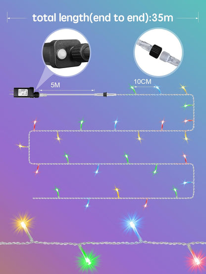 IP65 Waterproof Christmas Lights for Garden Fence and Pergola, 100FT Connectable Multicolor String
