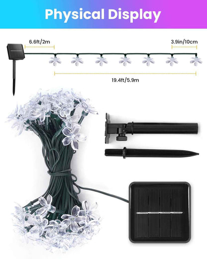 Brightown Solar Cherry Blossom String Lights – Weatherproof Backyard & Fence Lighting for Outdoor Dining and Gatherings