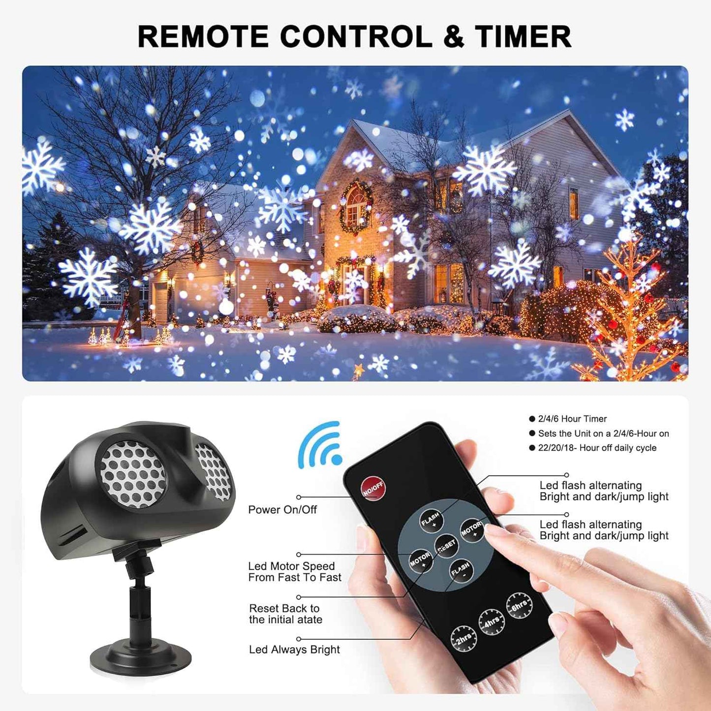Lumastro Dynamic LED Snowflake Light – Minimalist Bedroom Decor with Soft Falling Snow Effect, RF Remote Controlled