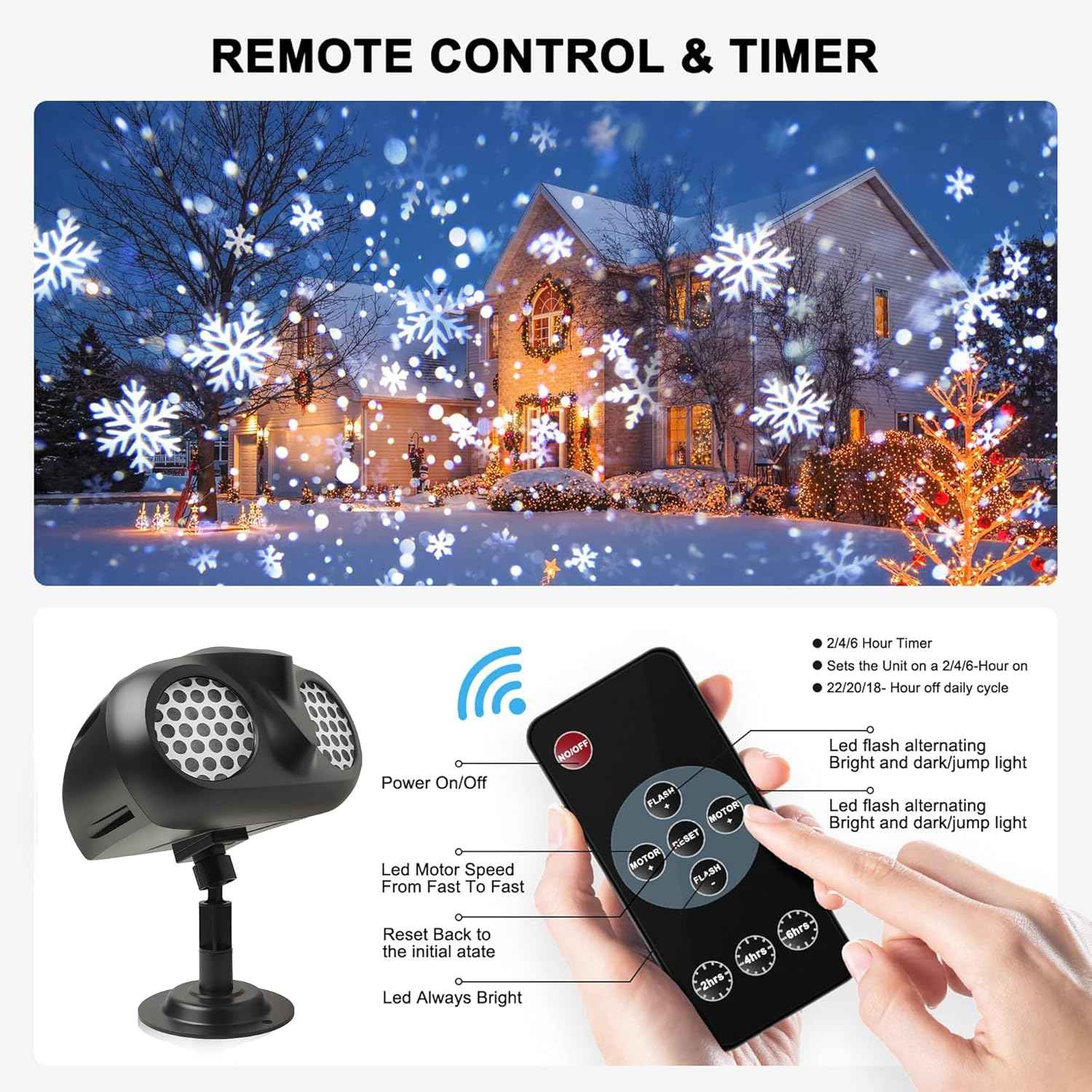 Lumastro Dynamic LED Snowflake Light – Minimalist Bedroom Decor with Soft Falling Snow Effect, RF Remote Controlled