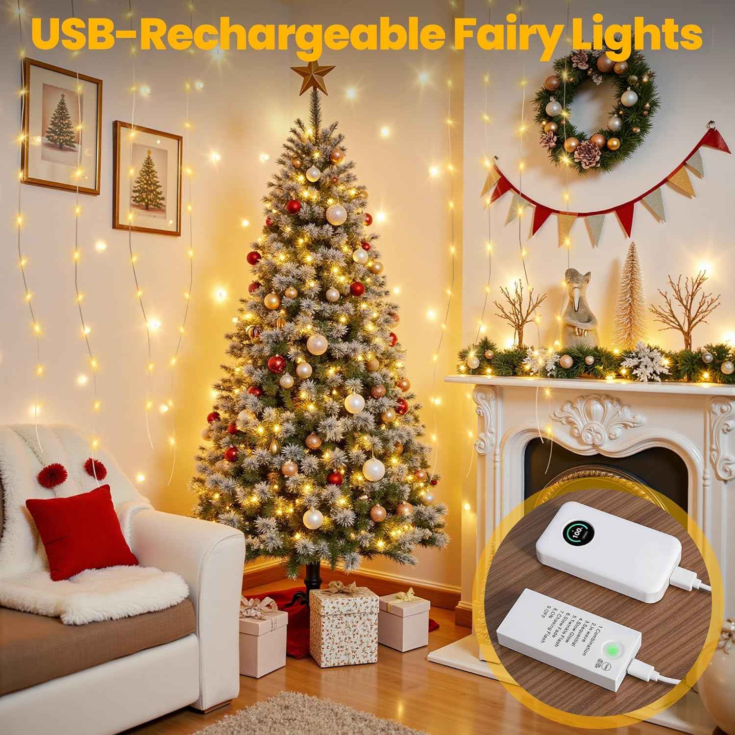 Mlambert LED Fairy Lights Battery Operated – Flameless String Lights Safe for Kids Bedroom and Nursery, Cool-Touch Rechargeable Nightlight