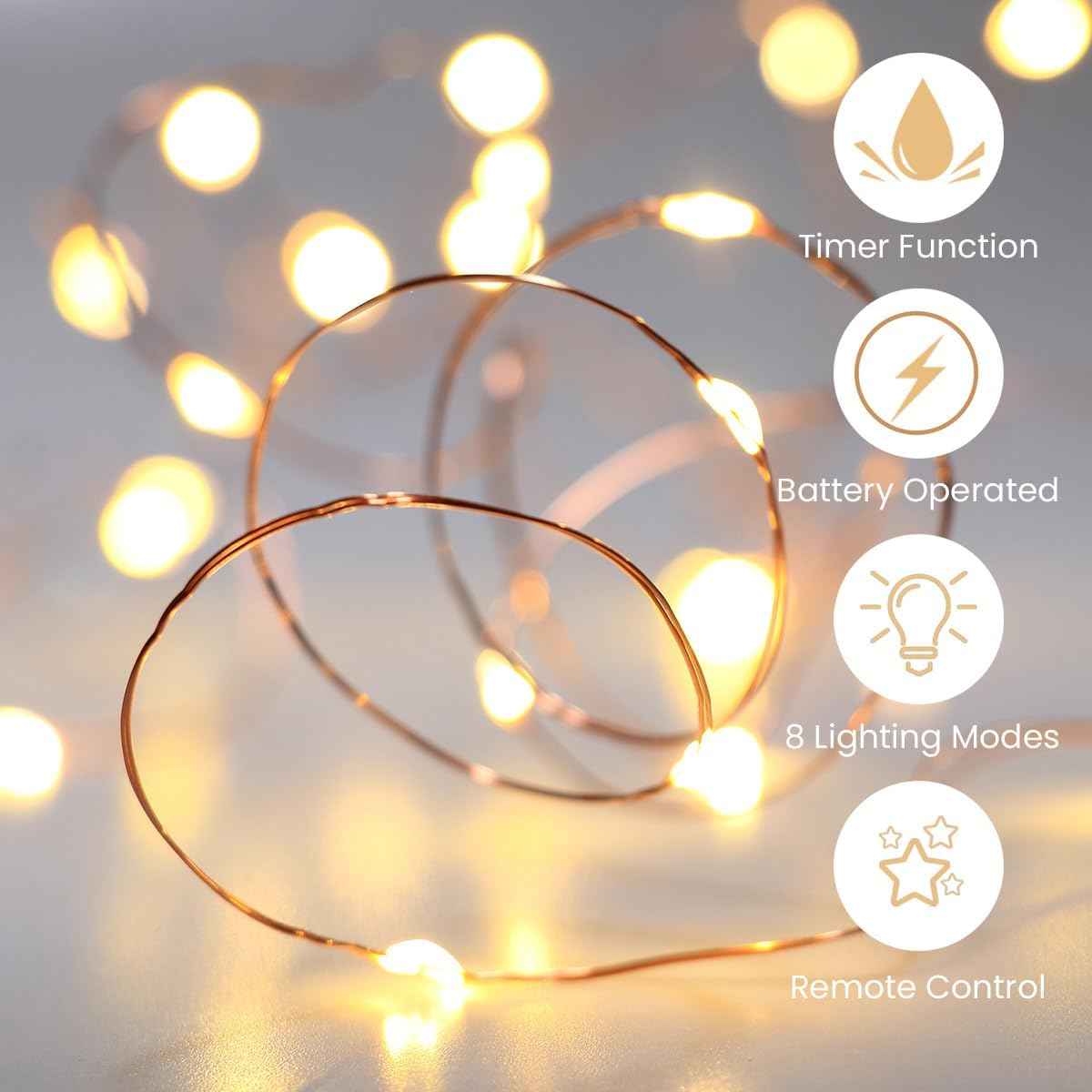 innolife LED Fairy String Lights 6 Pack – Cozy Bedroom Decor with Warm White Micro LEDs and Remote Timer