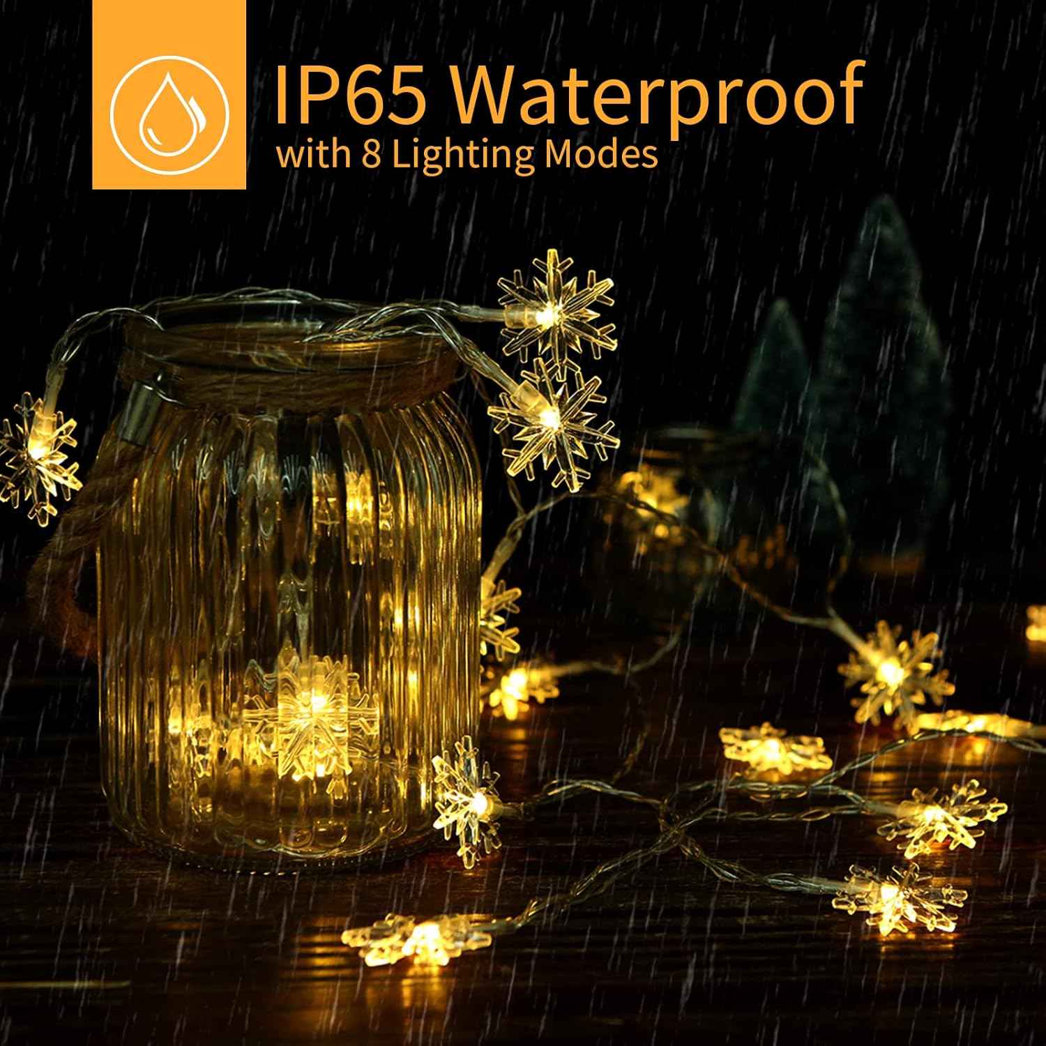 Brightown Solar Powered Snowflake Fairy Lights – Portable 100 LED Outdoor Lights for Camping, Picnic and Backyard Dinners