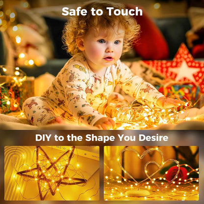 btfarm Copper Wire Twinkle Lights 33FT – Warm White Bedroom Mood Lighting with 8 Modes and Dimmer Remote, Plug in String Lights for Living Room Shelf Styling