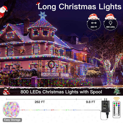 Ollny Heavy-Duty Fairy Lights 800LED 262ft Plug-in String with Remote – Weatherproof Decor for Roofline, Fence & Yard Trees