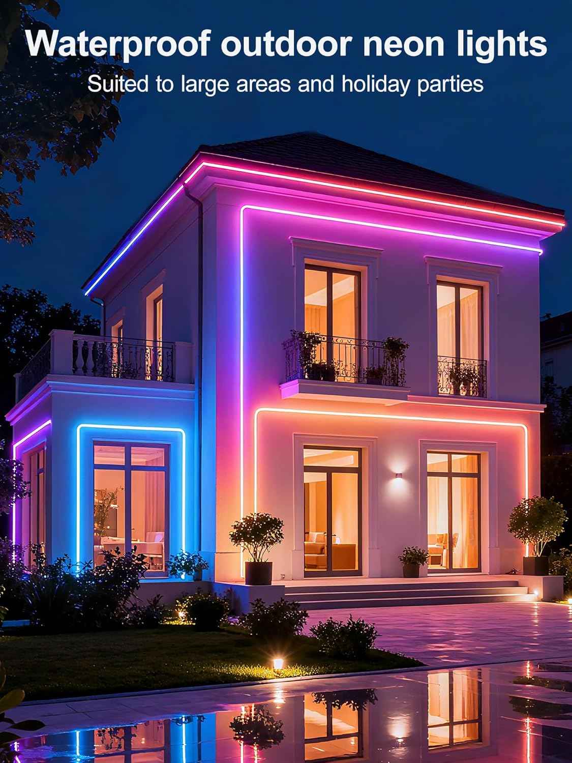 Neon Rope Lights 50ft 24V Low Voltage LED Strip – Child & Pet Safe Bedroom Lighting, Cool-to-Touch Silicone, App & Remote