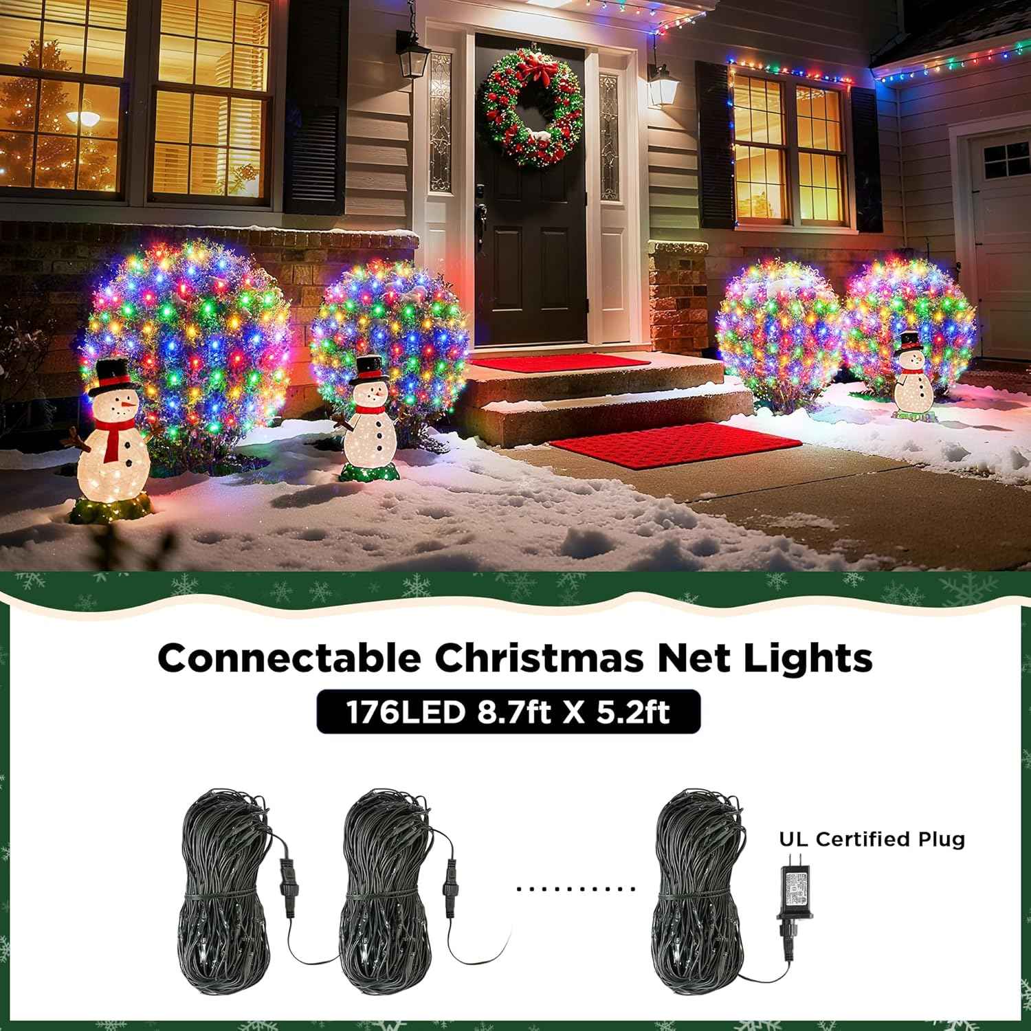 BlcTec Christmas Net Lights – Minimalist 176 LED Mesh with Warm White Mode and Timer for Understated Holiday Decor