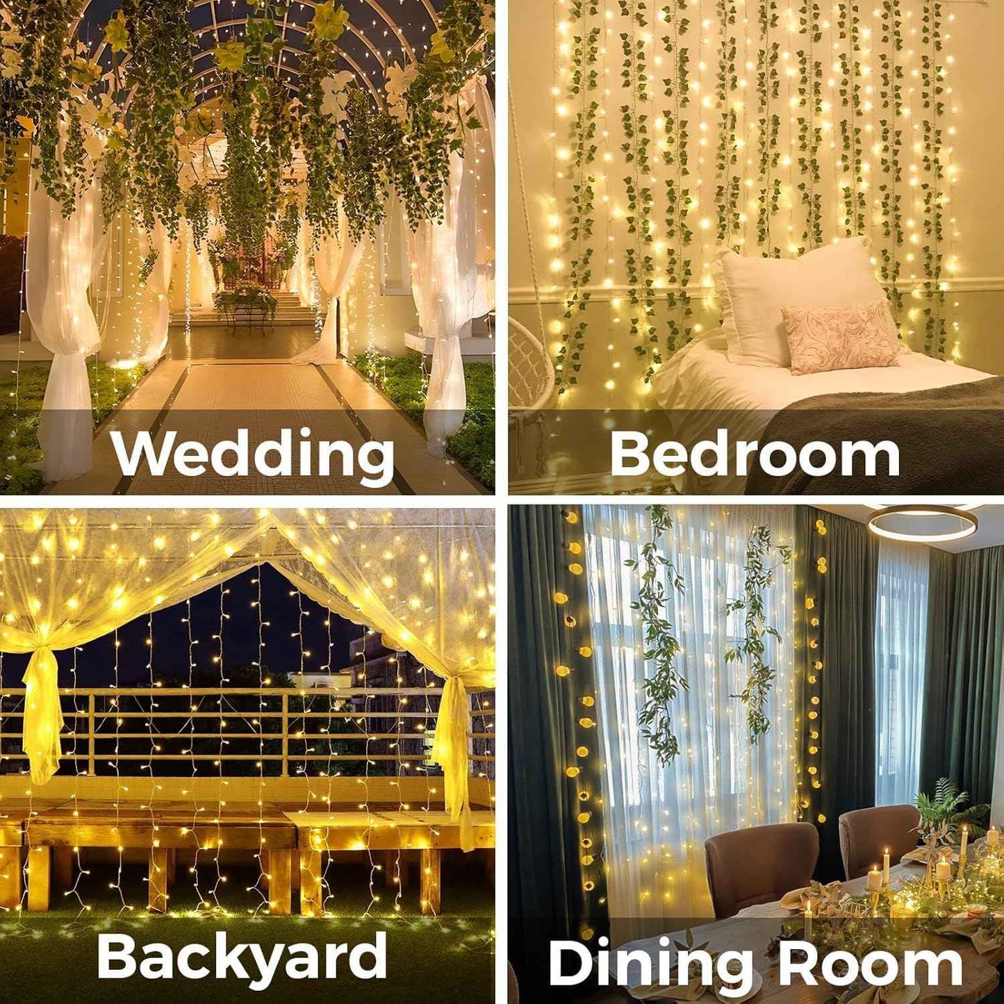 suddus Outdoor Curtain Lights for Patio and Garden – IP44 Waterproof 200 LED String with USB Power Bank Compatibility