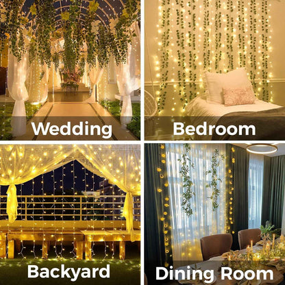 suddus Outdoor Curtain Lights for Patio and Garden – IP44 Waterproof 200 LED String with USB Power Bank Compatibility