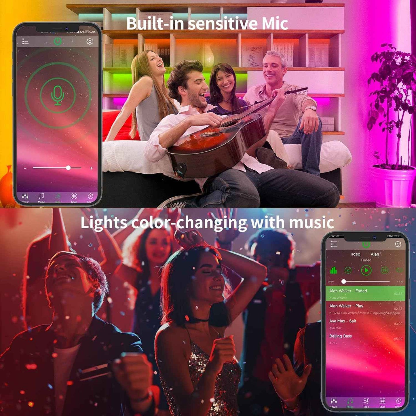KSIPZE 100ft LED Strip Lights for Relaxation and Sleep, Dimmable RGB Mood Lighting with Timer for Bedroom Wind Down