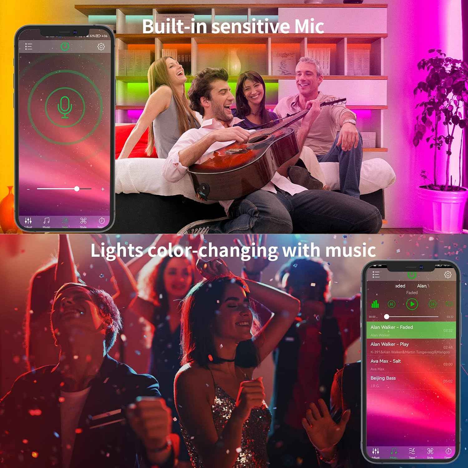 KSIPZE 100ft LED Strip Lights for Relaxation and Sleep, Dimmable RGB Mood Lighting with Timer for Bedroom Wind Down