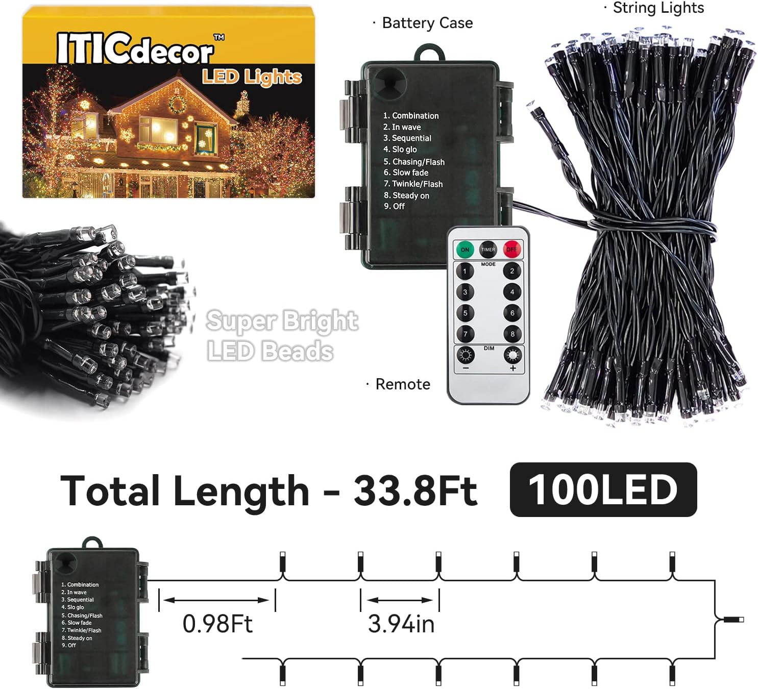 ITICdecor 33ft Battery String Lights – Cozy Bedroom Decor with 8 Modes and Remote Timer for Living Room Ambiance
