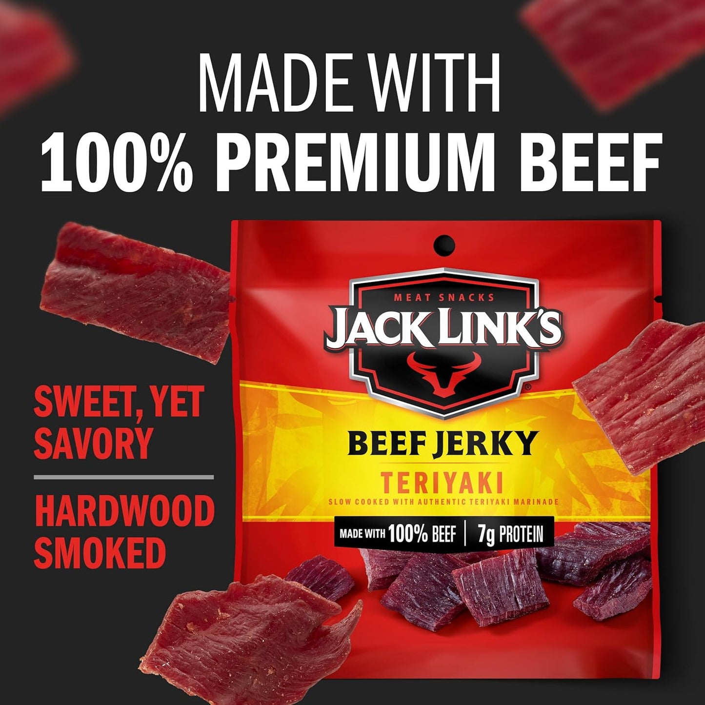 Jack Link's Beef Jerky Variety Pack - Original and Teriyaki - Desk Drawer Protein for Remote Workers and 10-Hour Shifts, 9 Single-Serve Bags