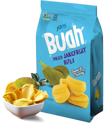 Jans Buah Freeze Dried Jackfruit Chips 7 Oz – Trail-Ready Tropical Snack for Hiking and Camping, Lightweight Pouch