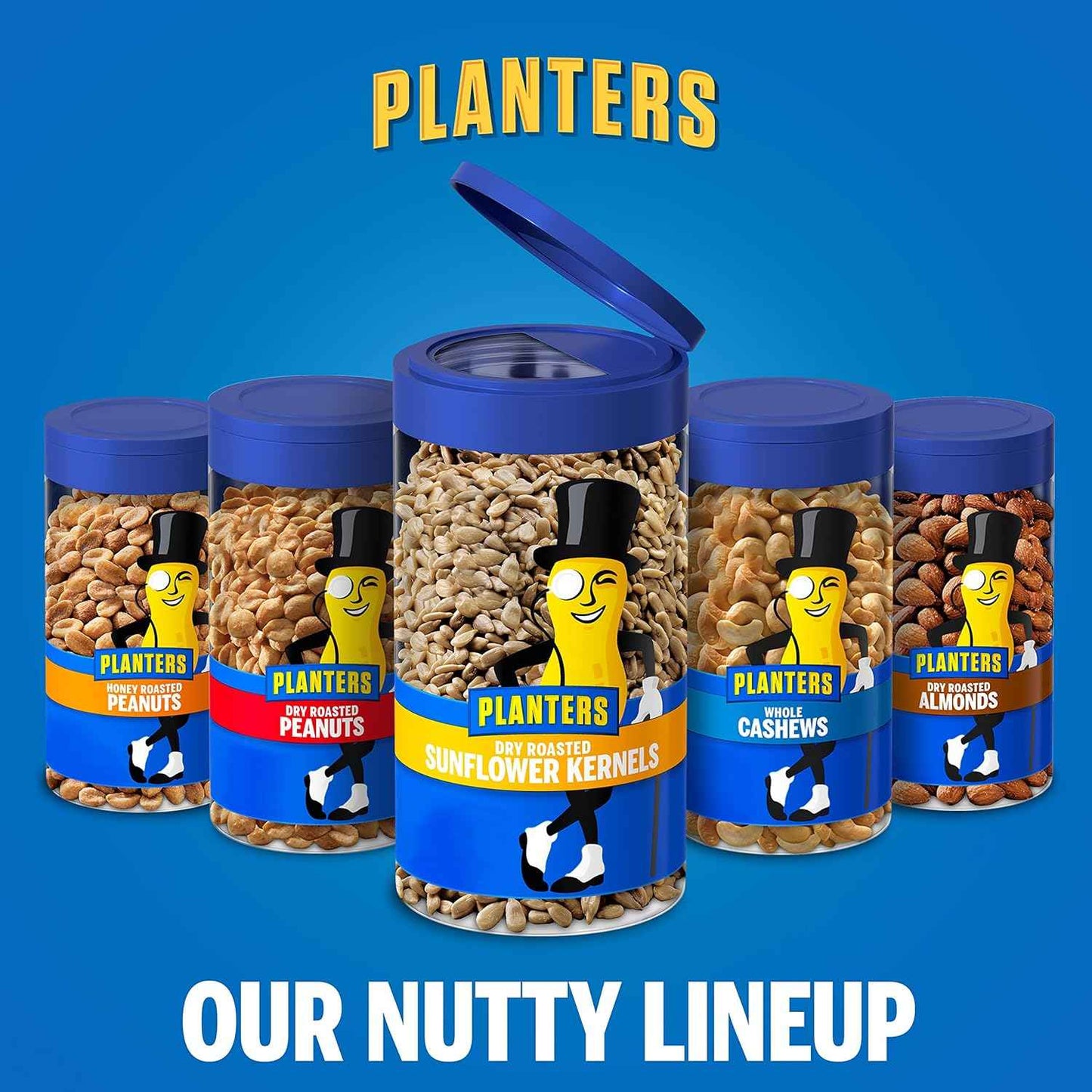 PLANTERS Pop & Pour Sunflower Seeds – Thoughtful Snack Gift for Dad and Grandpa, Resealable 4 Jar Pack