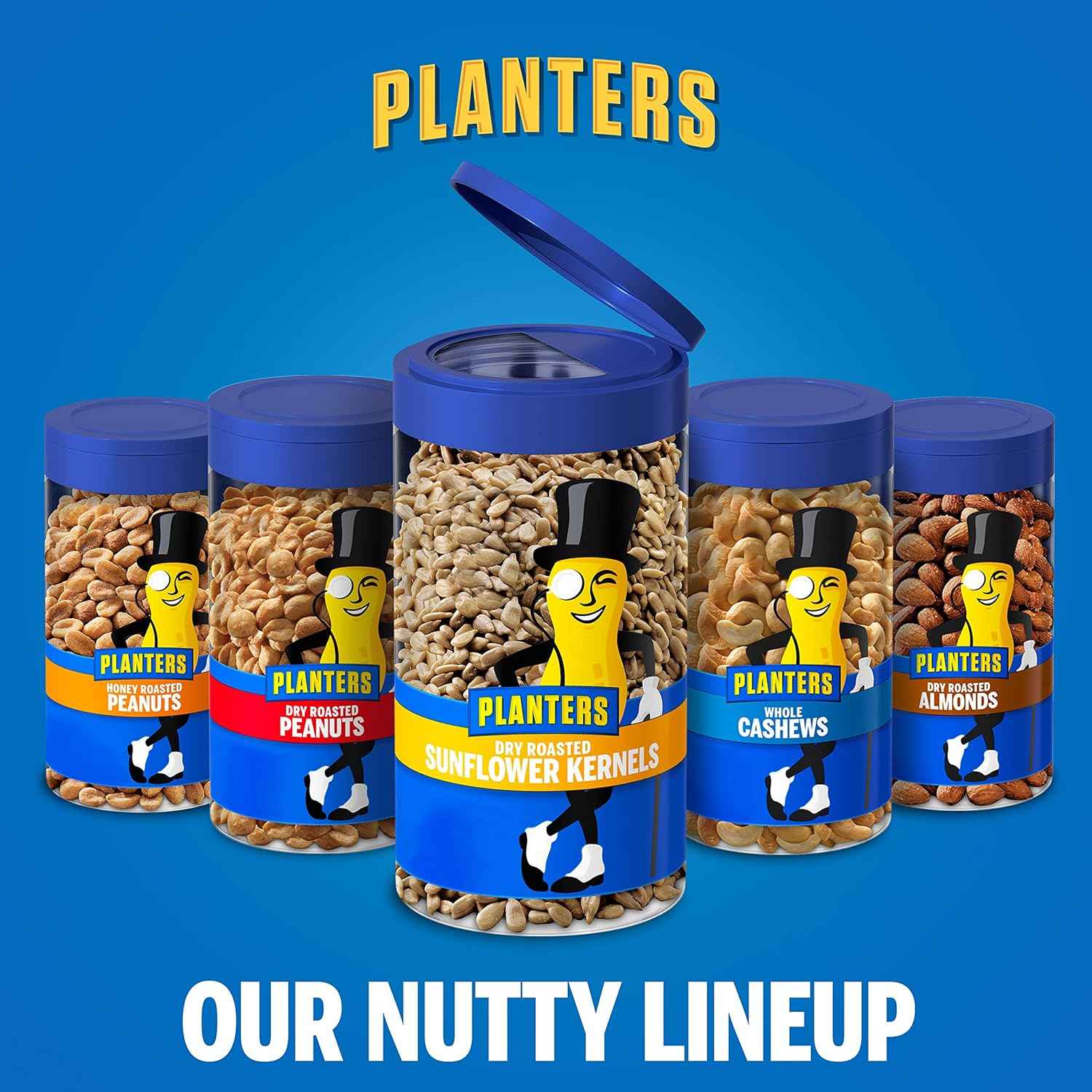 PLANTERS Pop & Pour Sunflower Seeds – Thoughtful Snack Gift for Dad and Grandpa, Resealable 4 Jar Pack