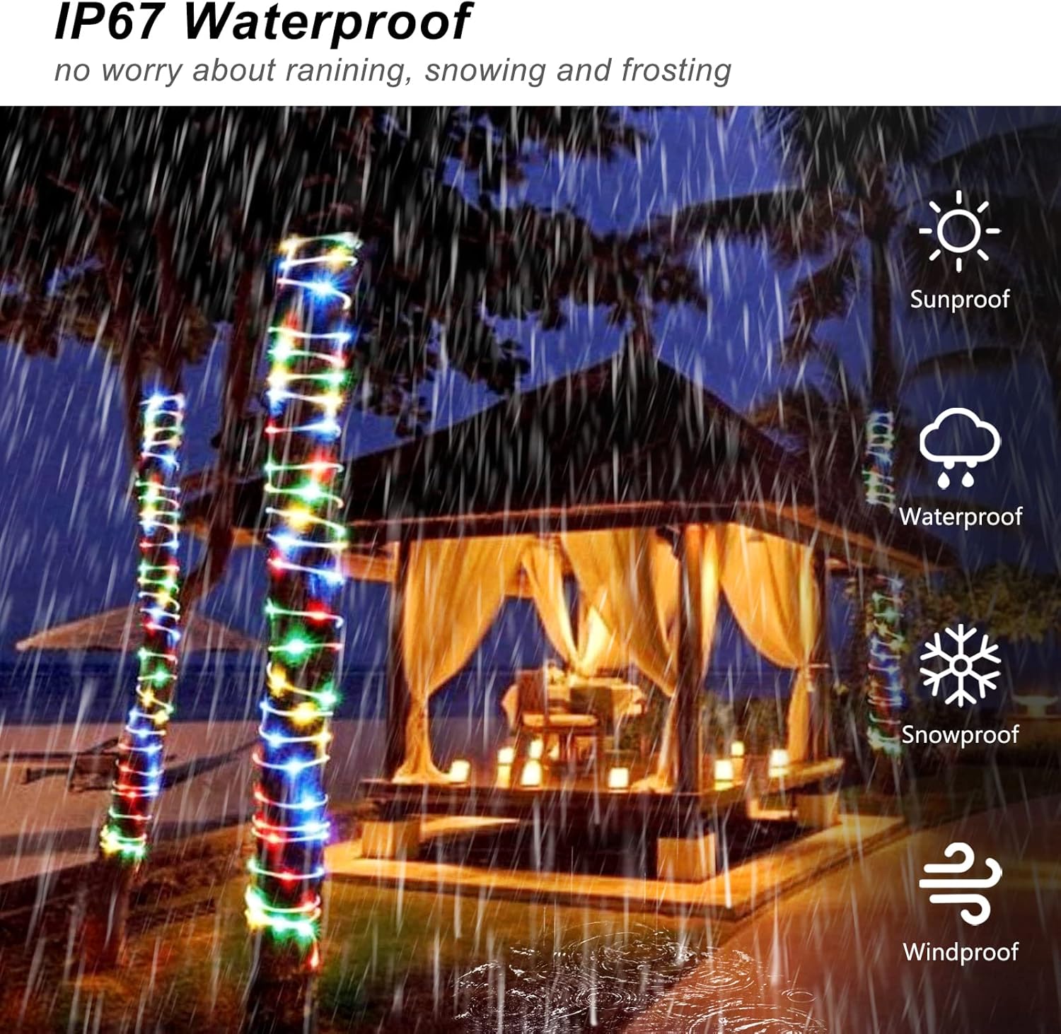 JMEXSUSS Battery Powered Rope Lights – Waterproof Patio and Camping String Lights with Remote and Timer