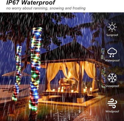 JMEXSUSS Battery Powered Rope Lights – Waterproof Patio and Camping String Lights with Remote and Timer