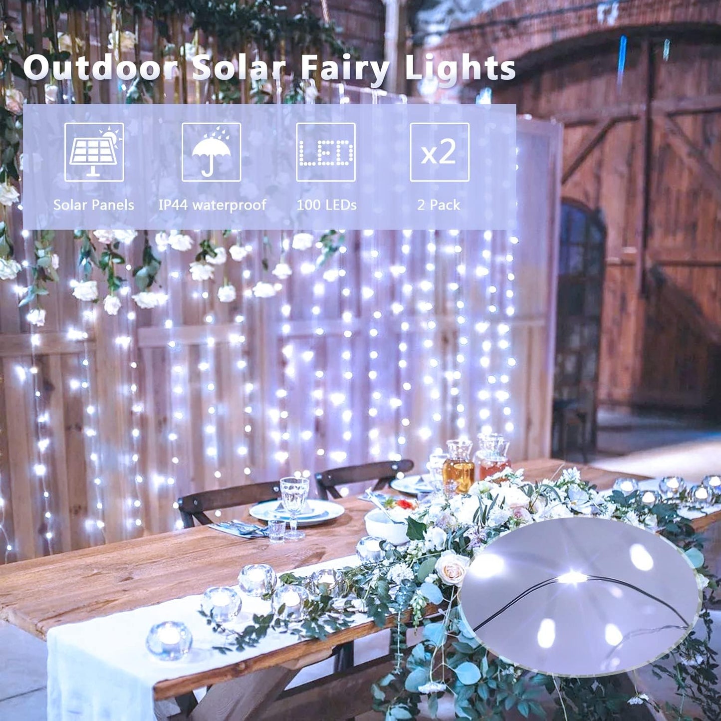 JMEXSUSS Solar Fairy Lights 2 Pack, Thoughtful Birthday Gift for Her with 8 Romantic Lighting Modes for Garden and Patio