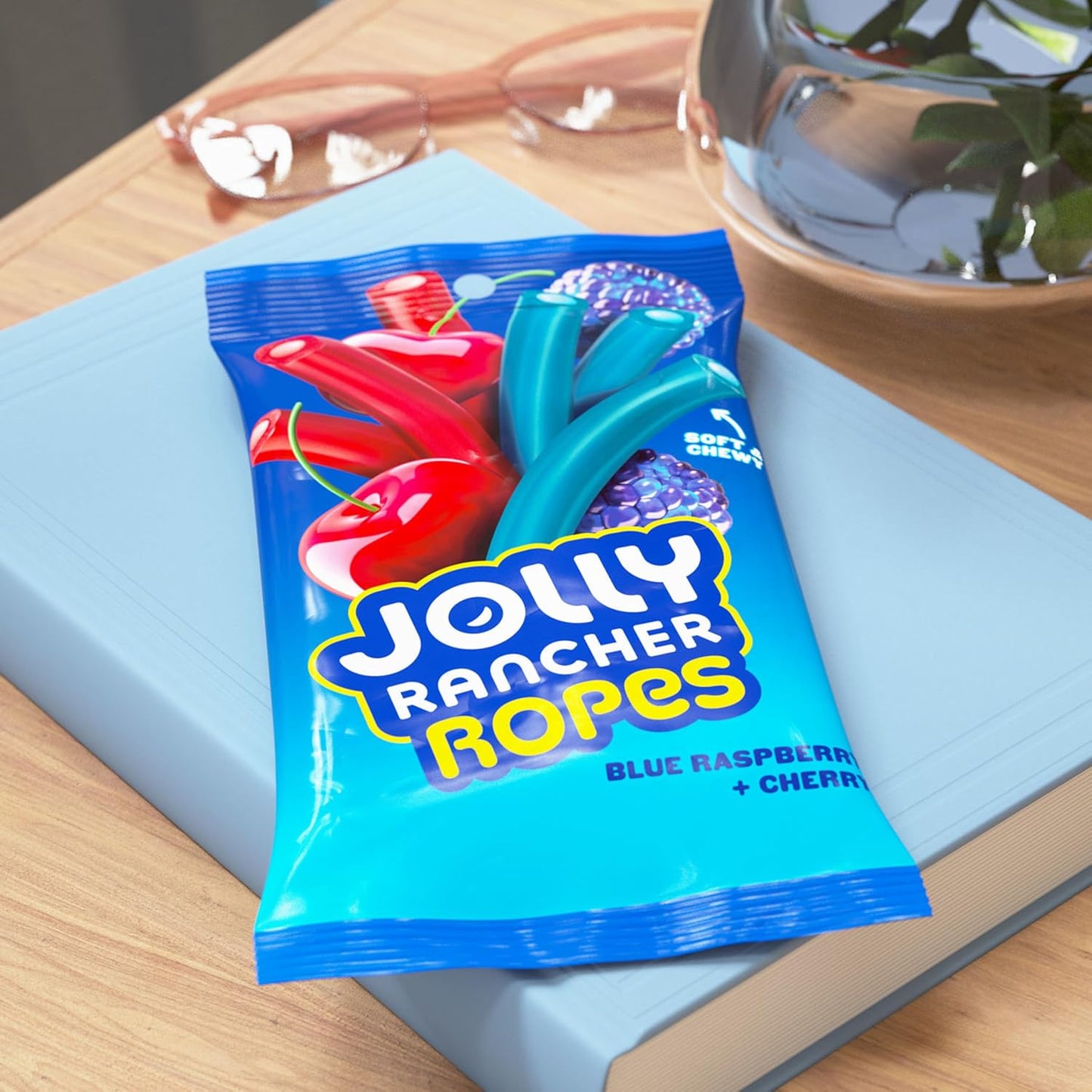 JOLLY RANCHER Ropes Blue Raspberry and Cherry Flavored Candy Bag for Kids Lunchboxes, 6 oz Chewy Treat