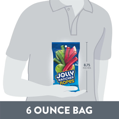 JOLLY RANCHER Ropes Watermelon & Green Apple Chewy Candy for Kids Lunch Boxes and After-School Snacks, 6 oz Bag
