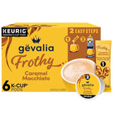 Gevalia Caramel Macchiato K-Cup Pods with Froth Packets – Home Office Coffee Pick-Me-Up, 2-Step Single-Serve Brew for Focus Mornings