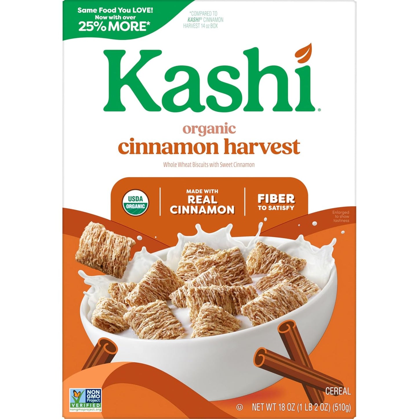Kashi Organic Cinnamon Harvest Cereal – High-Fiber Whole Grain Breakfast for Mindful Mornings, 18oz Box