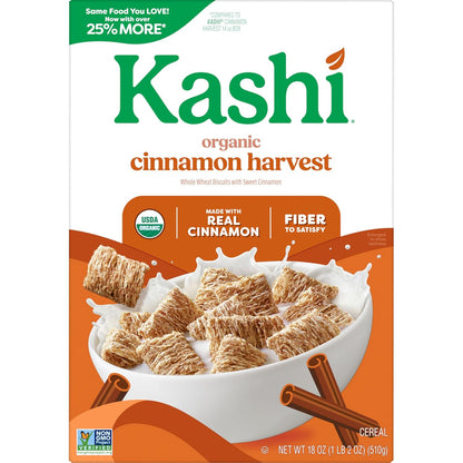 Kashi Organic Cinnamon Harvest Cereal – High-Fiber Whole Grain Breakfast for Mindful Mornings, 18oz Box