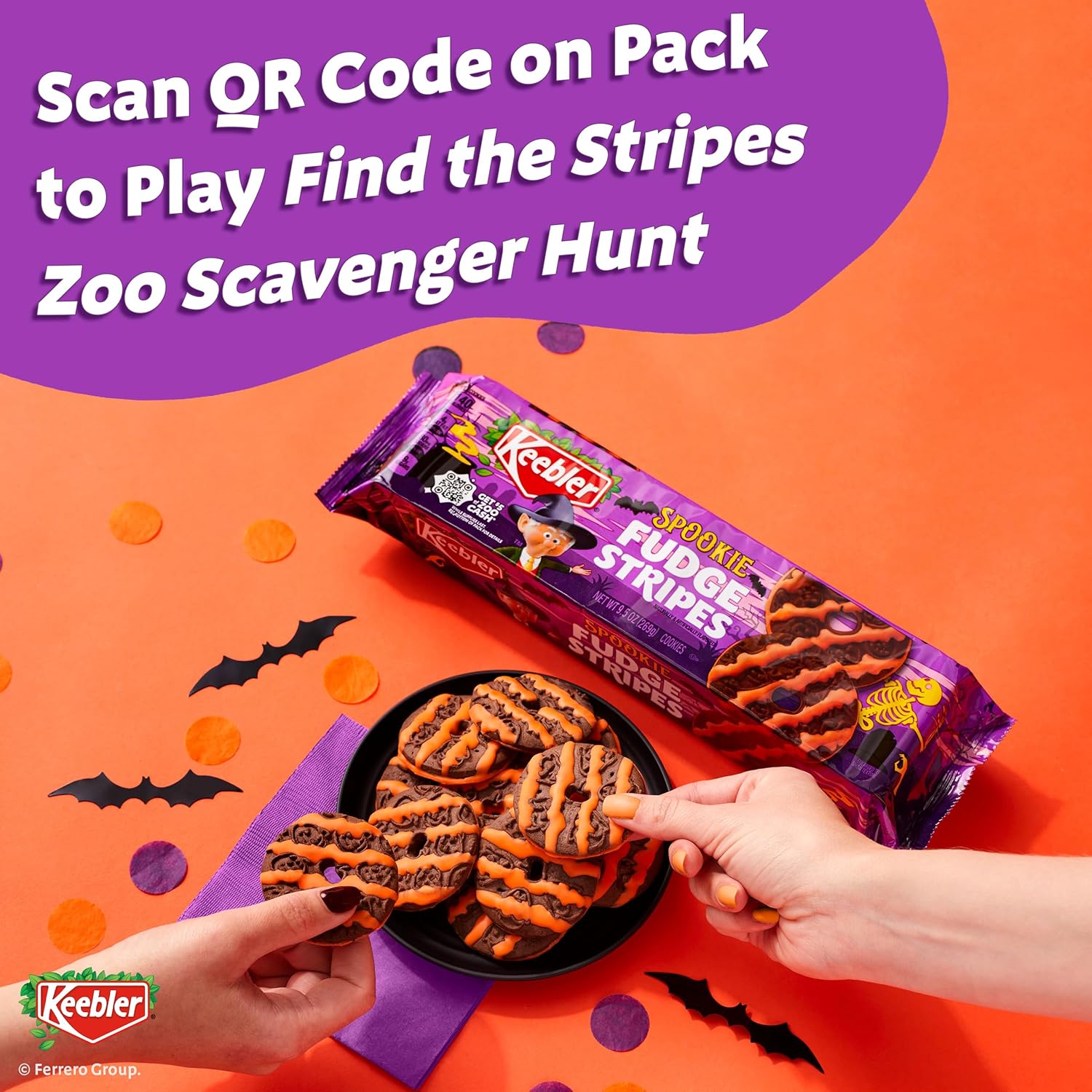 Keebler Spookie Fudge Stripes Cookies – Portable Halloween Snack for Family Zoo Outings and Scavenger Hunts, 9.5 oz