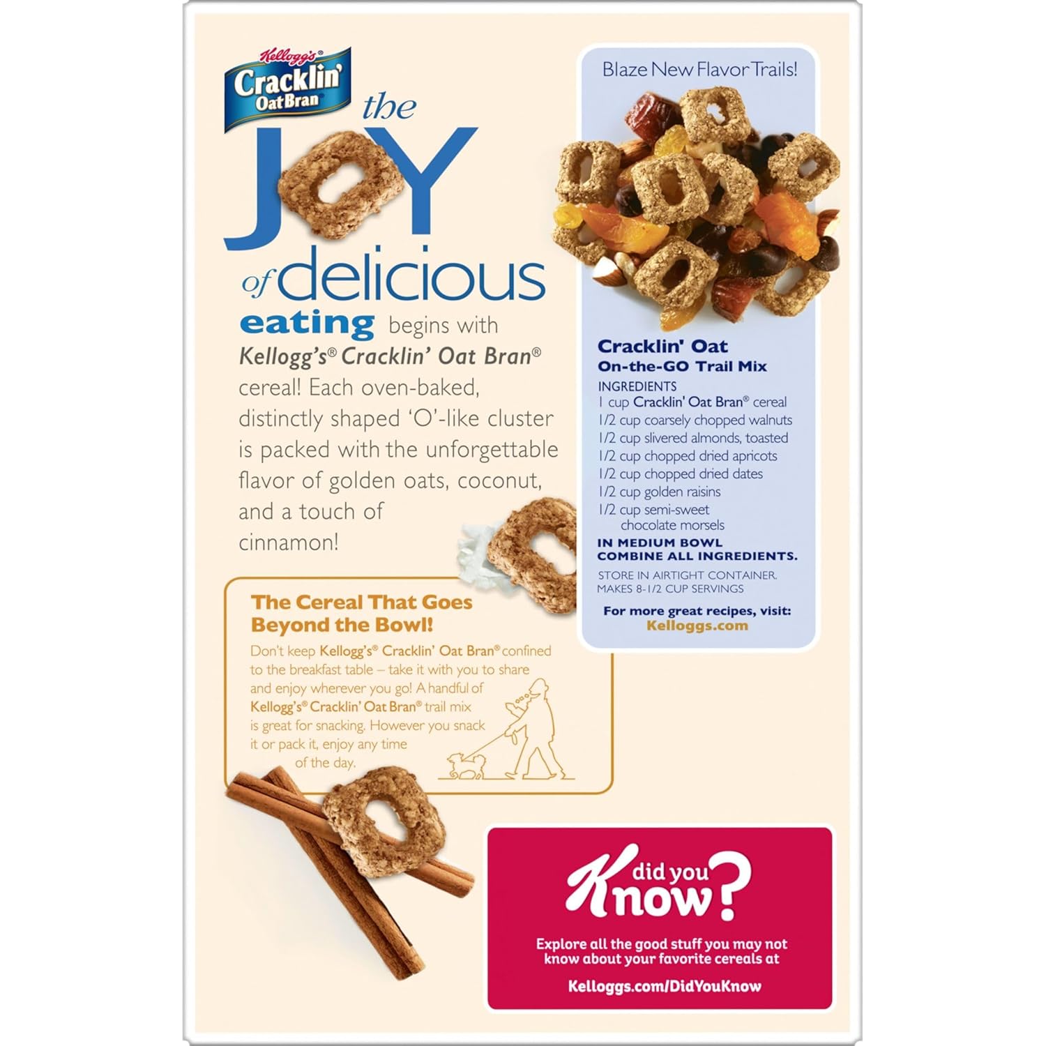 Kellogg's Cracklin' Oat Bran Breakfast Cereal, Fiber Cereal, Family Cereal, Original (3 Boxes) – Clean-Label Morning Bowl for Wellness-Focused Adults