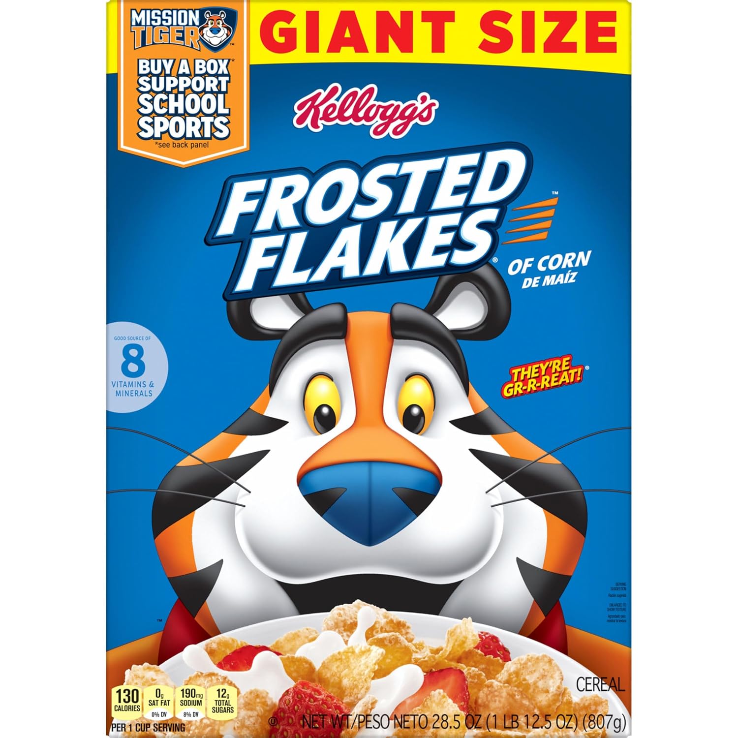 Kellogg's Frosted Flakes Cereal, 28.5 oz Giant Size, Quick Breakfast and Desk-Side Snack for Busy Workdays